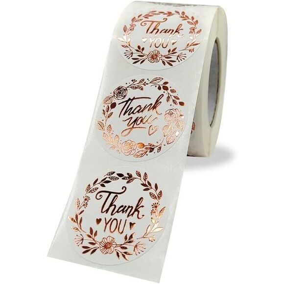 1000PCS Thank You Olive Branch Gold Rose 1 Inch Self-Adhesive Label Decal Envel - Picture 3 of 8